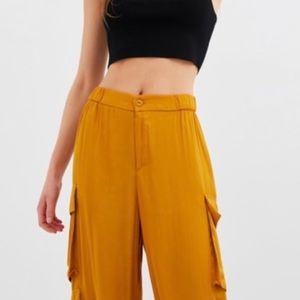 Zara High Waist Satin Jogger Cargo Pants